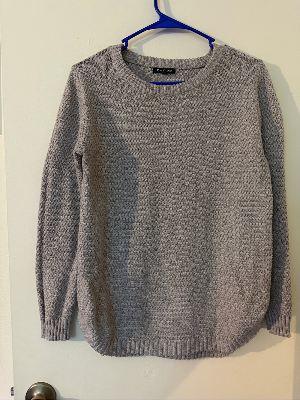 Pink Clover Light Gray Textured Crewneck Sweater